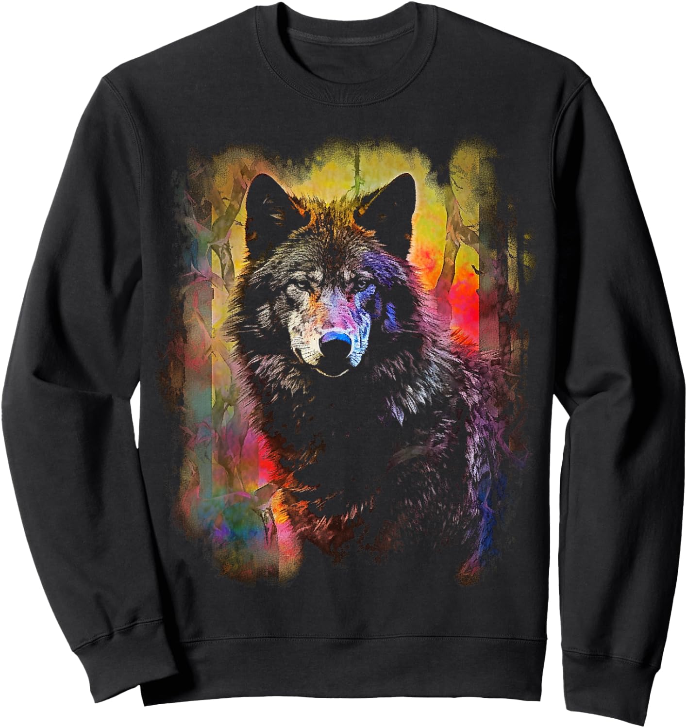 Wolf Colourful Art | Animal Lover Wolf Sweatshirt - Sweatshirt | Black