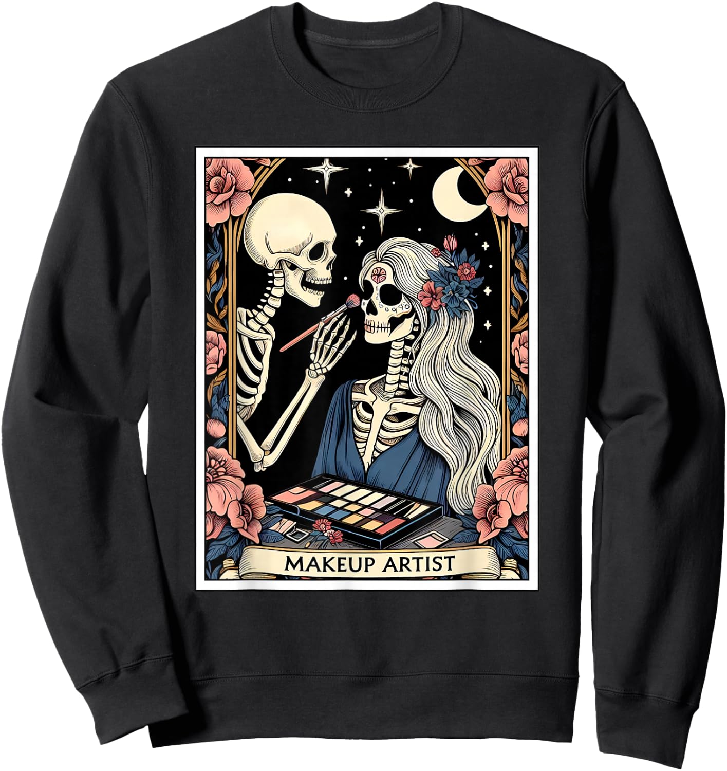 Makeup Artist Tarot Card Gothic Skeleton Moon Women Sweatshirt - Sweatshirt | Black