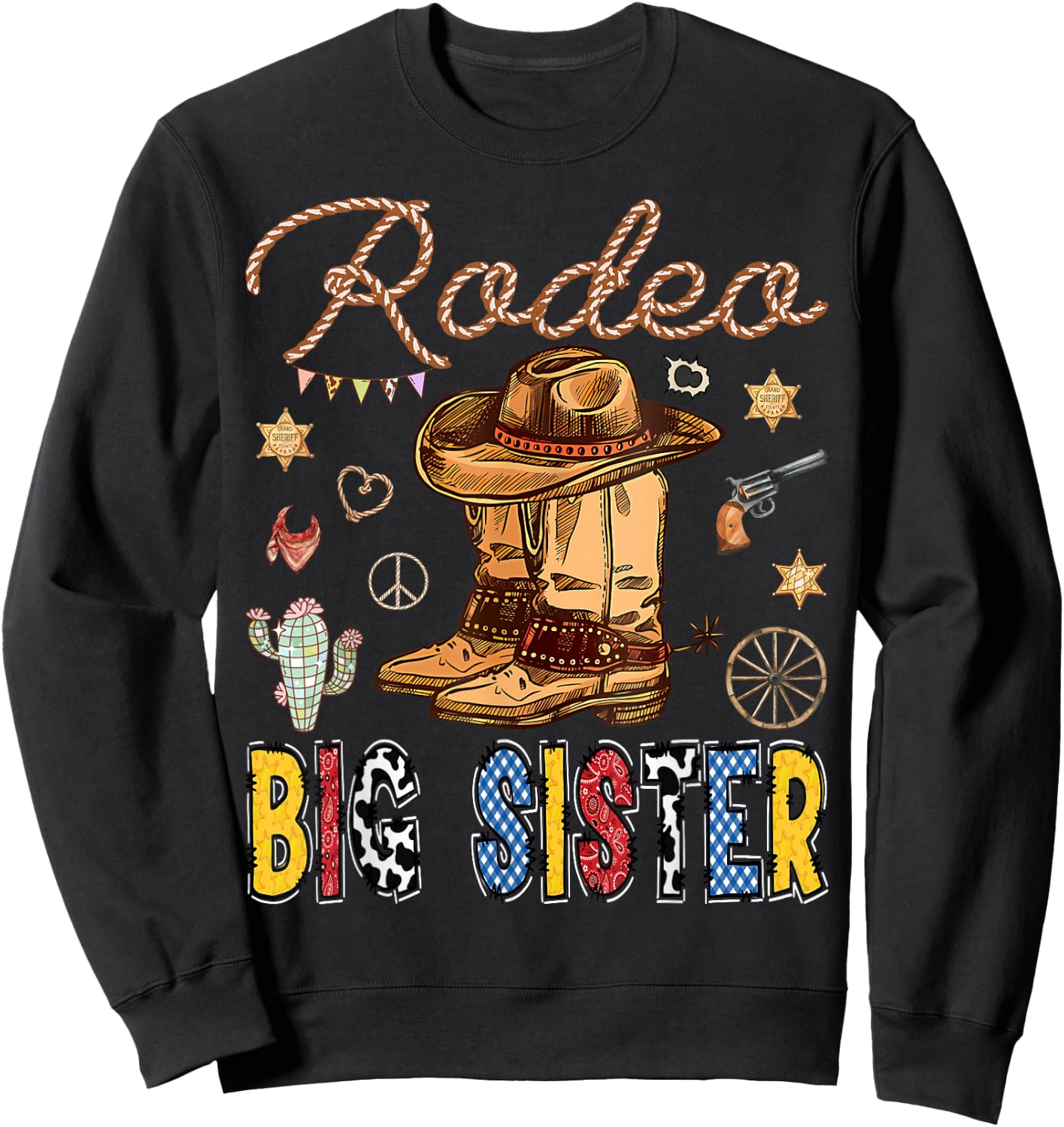 Rodeo Big Sister Western Birthday Cowboy Matching Family Sweatshirt - Sweatshirt | Black