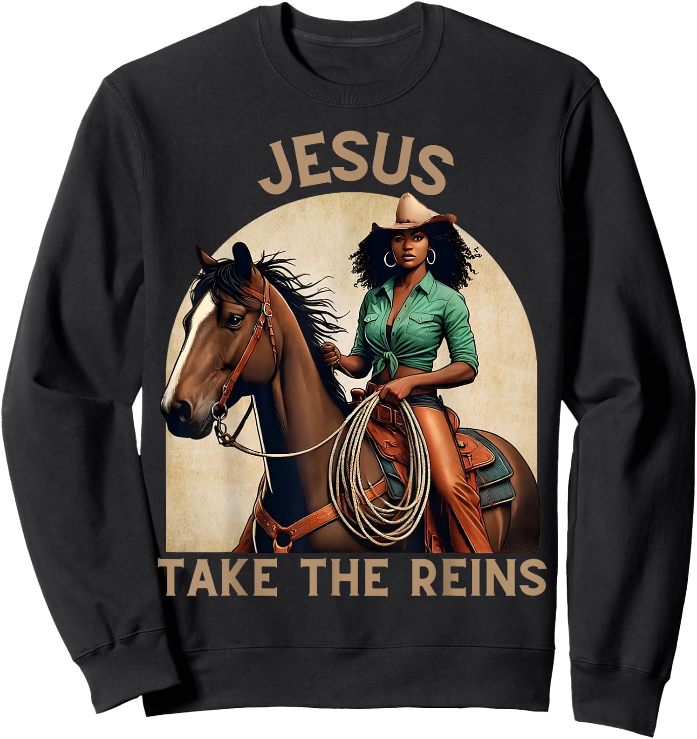 Jesus Take The Reins Christian Black Cowgirl Western Texas Sweatshirt - Sweatshirt | Black
