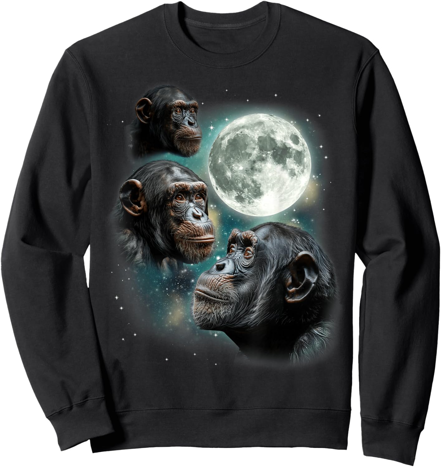 Three Chimpanzee Moon | Funny 3 Chimps Howling Parody Meme Sweatshirt - Sweatshirt | Black