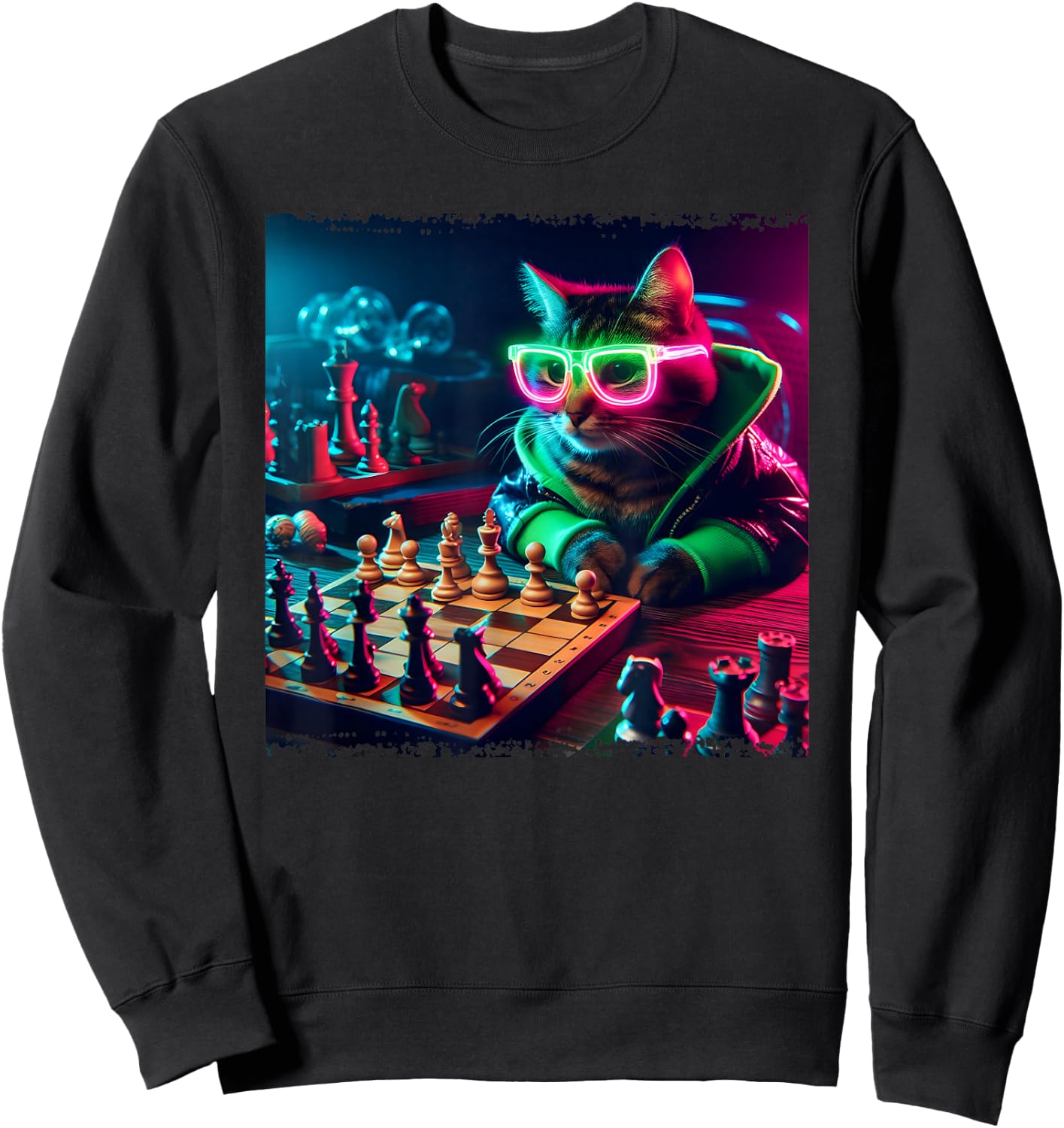 Stylish Cat Playing Chess Sweatshirt - Sweatshirt | Black