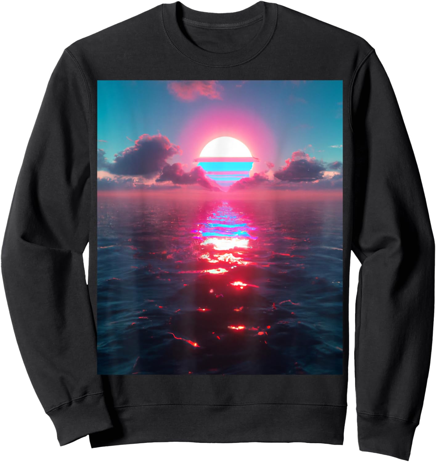 Vaporwave Aesthetic Sunset Above Reflecting Sea Sweatshirt - Sweatshirt | Black