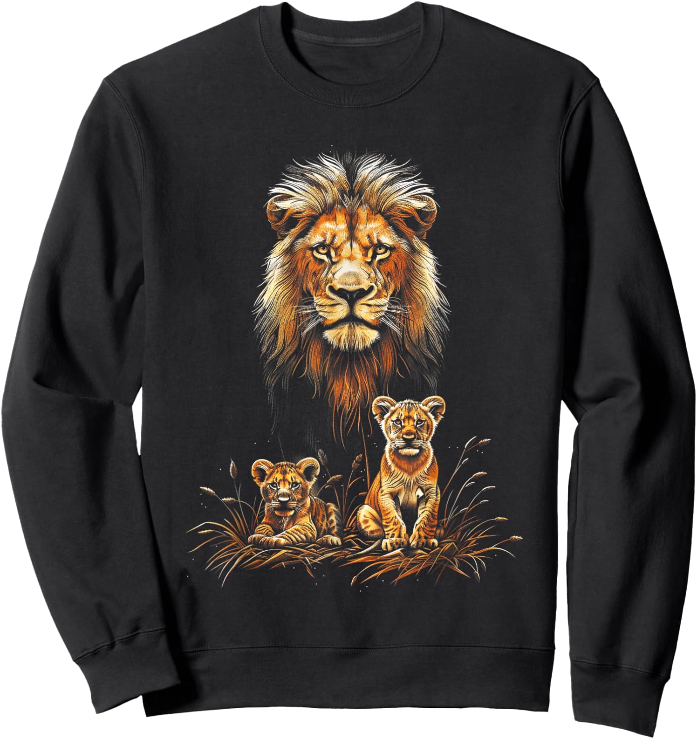 Lion Father Cubs Majestically Wildlife Jungle Sweatshirt - Sweatshirt | Black