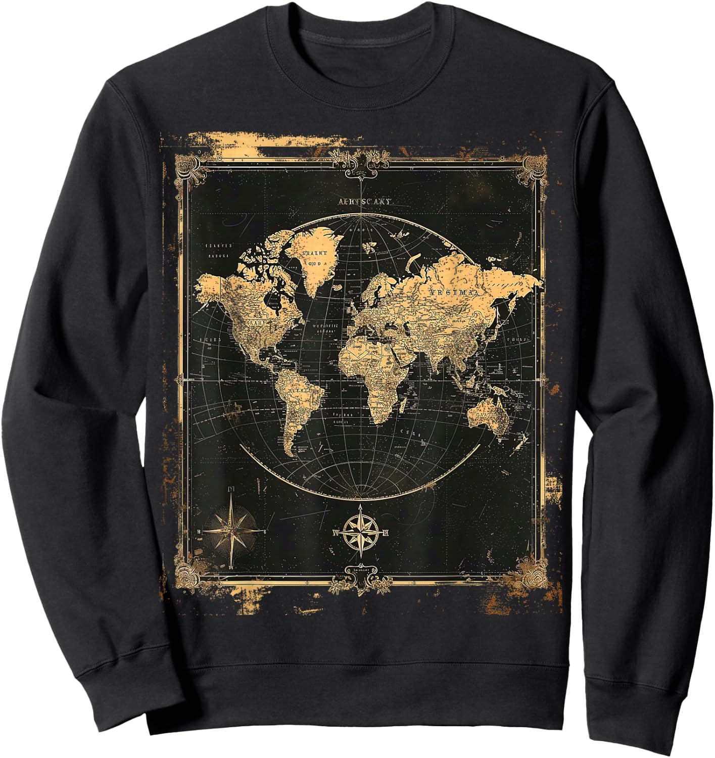 Vintage World Map Poster Sweatshirt - Sweatshirt | Black