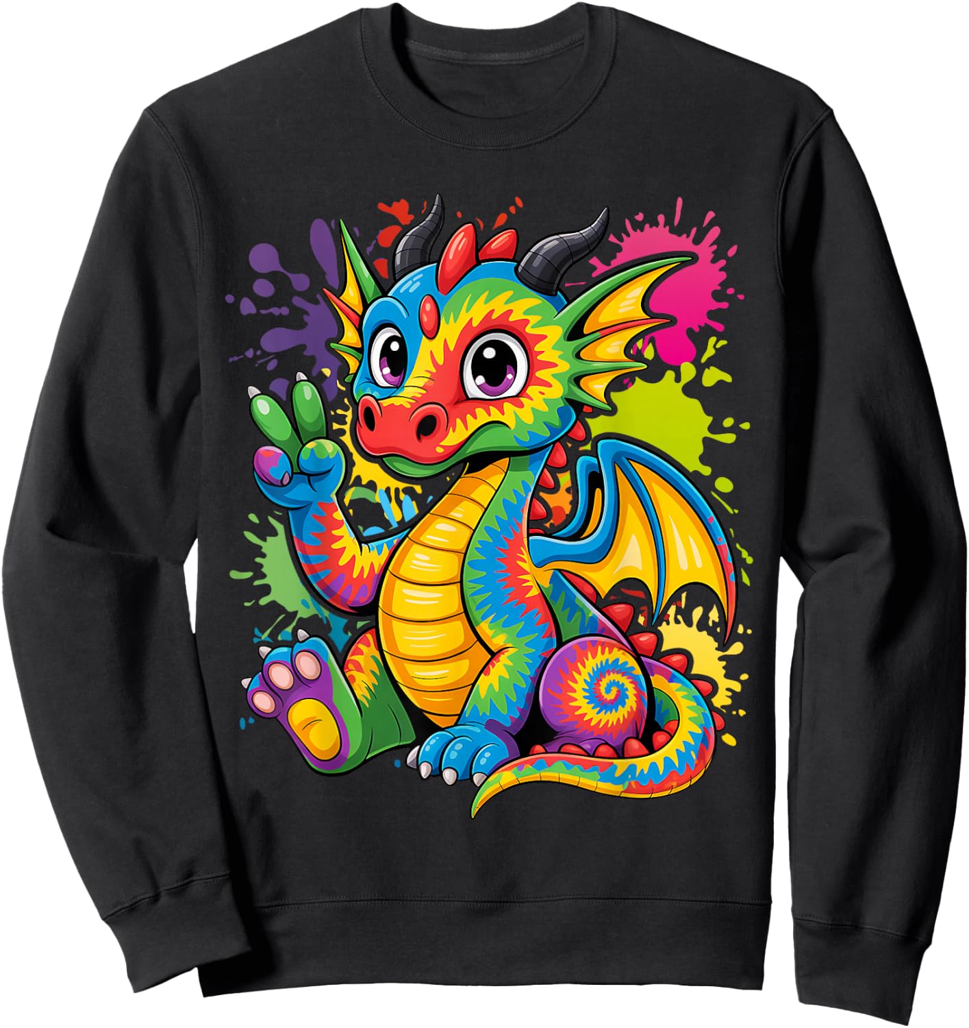 Tie-Dye Dragon Peace Sign Hippie Sweatshirt - Sweatshirt | Black