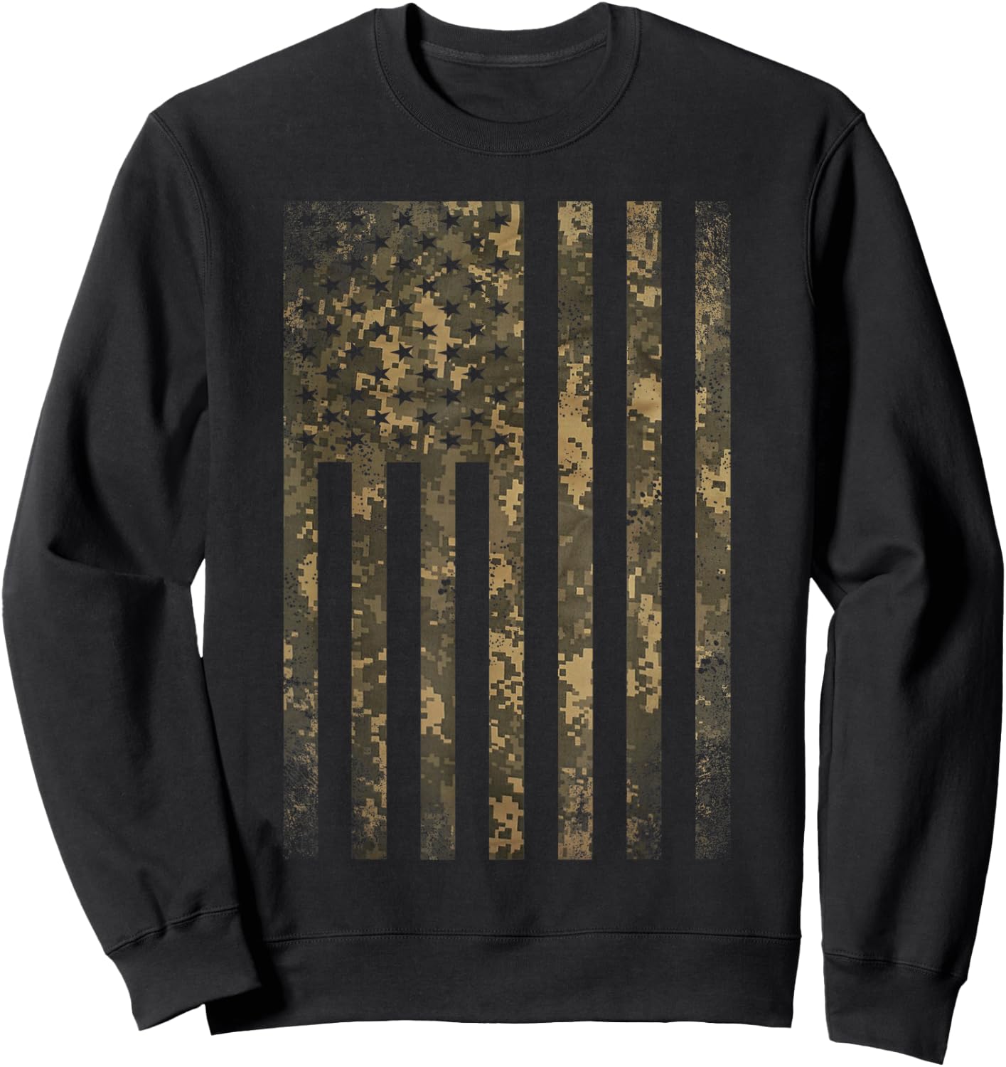 Camouflage American Flag Print Camo Military Tactical Gifts Small Sweatshirt - Sweatshirt | Black