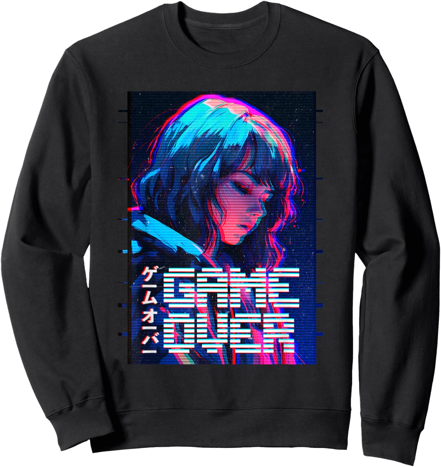 Game Over Sad Japanese Anime Girl Vaporwave Aesthetic Sweatshirt - Sweatshirt | Black