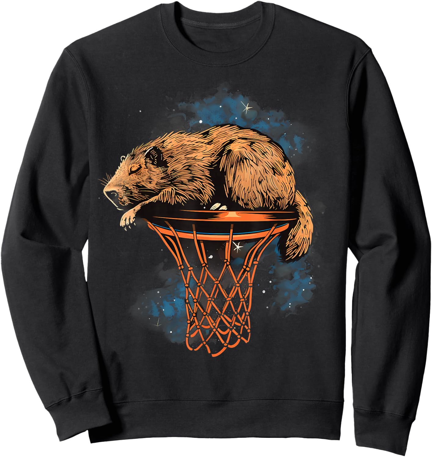 Basketball Capybara Drawing Artwork Basketball Lover Sweatshirt - Sweatshirt | Black