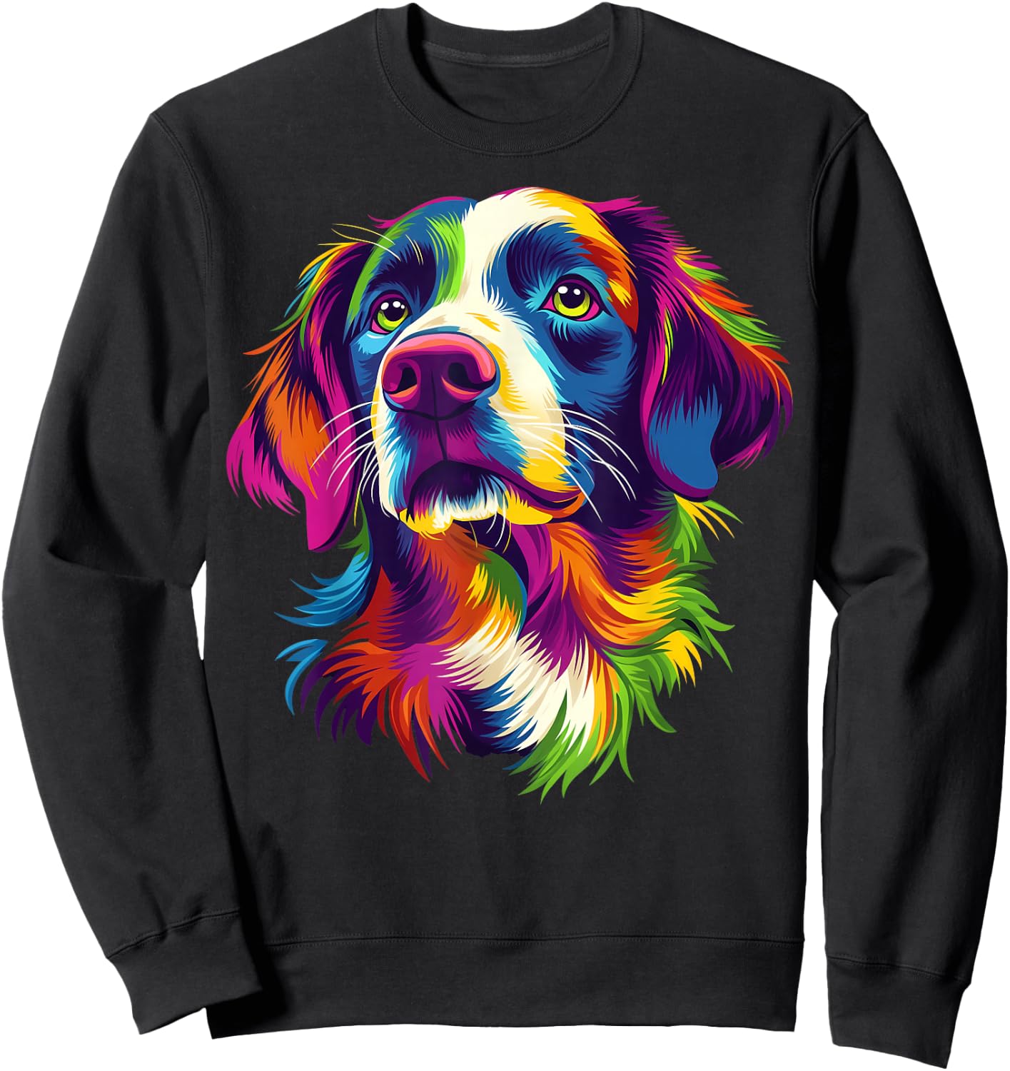 Colorful Brittany Spaniel Face Dog Lover Men Women Black Sweatshirt - Sweatshirt | Black
