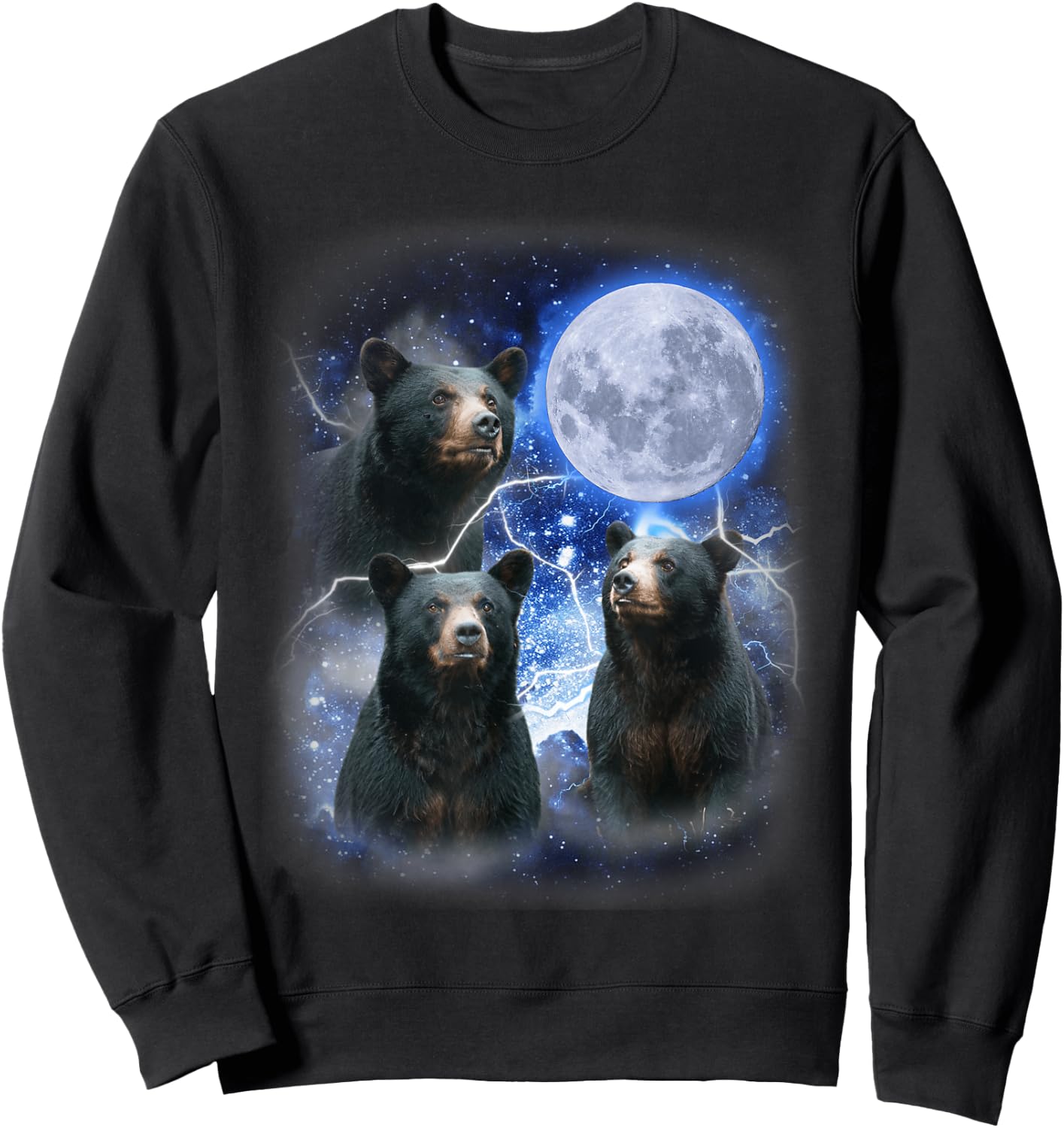 Three Black Bear Moon - 3 Wild Bears Gazing at the Moonlight Sweatshirt - Sweatshirt | Black