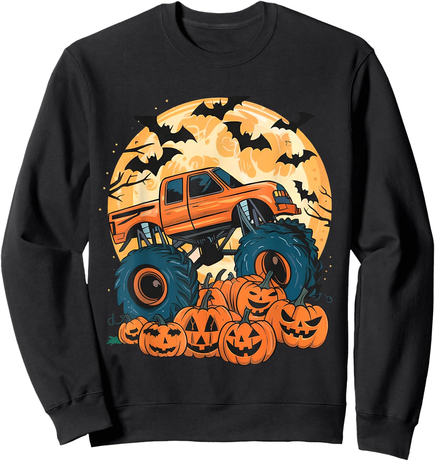 Ghost Truck Moon Pumpkin Toddler Boys Halloween Teens Kids Sweatshirt - Sweatshirt | Black