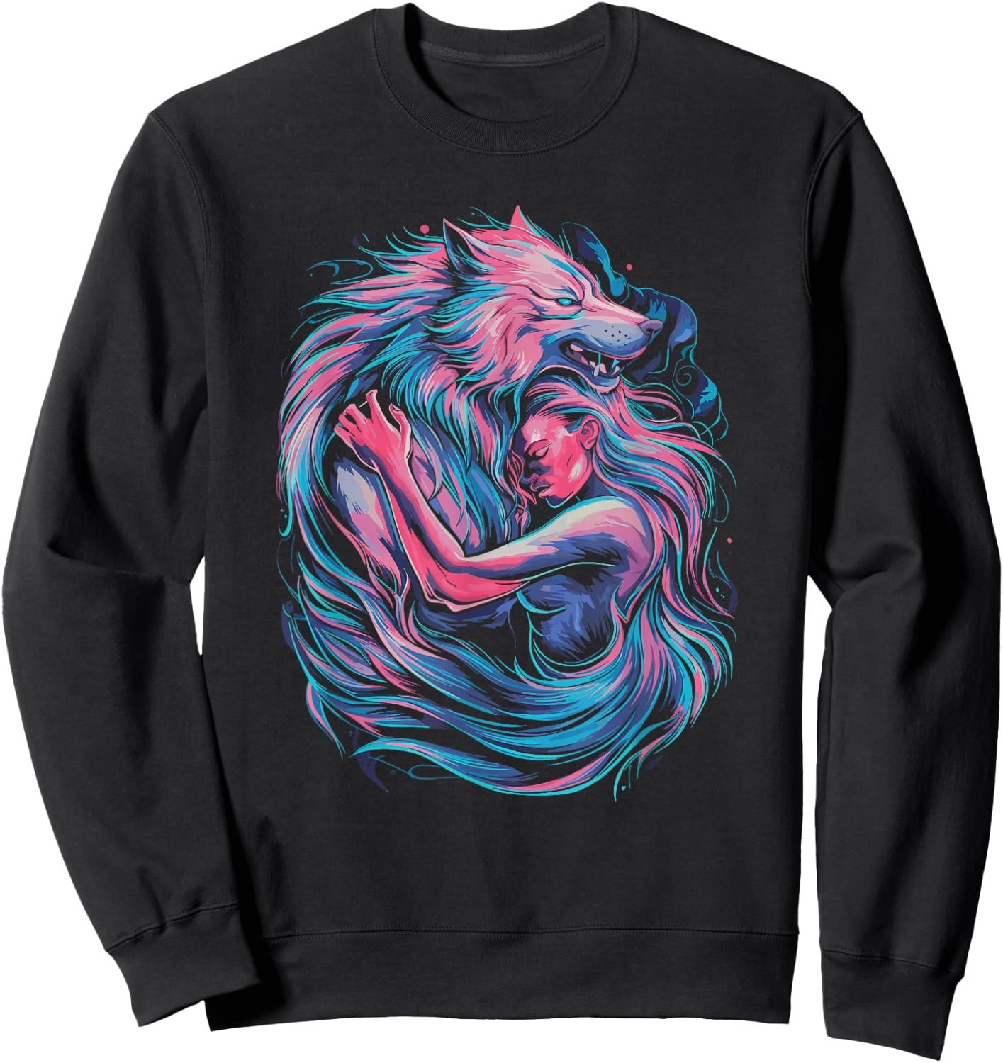 Therian art with a girl and a wolf entwined Sweatshirt - Sweatshirt | Black
