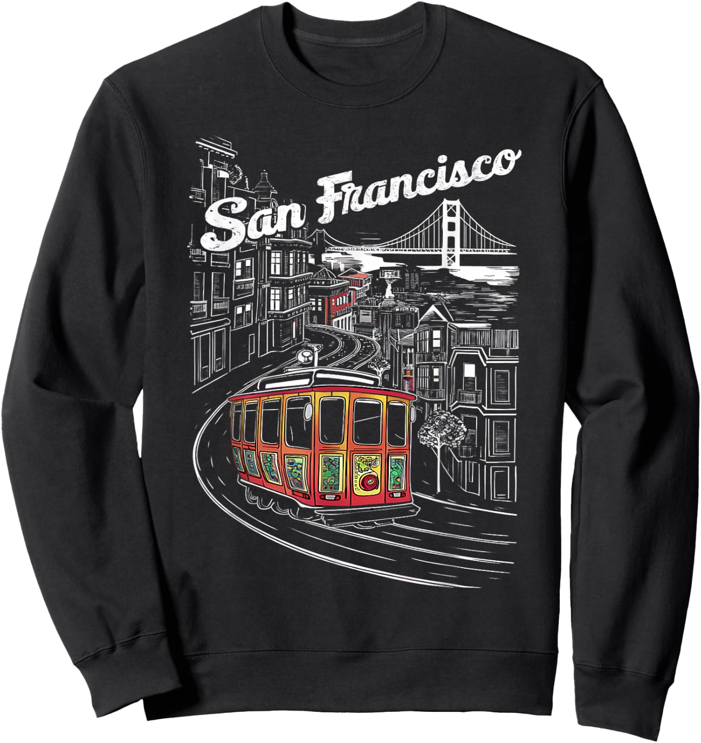 Historic San Francisco Cable Car Vintage SF Illustration Sweatshirt - Sweatshirt | Black