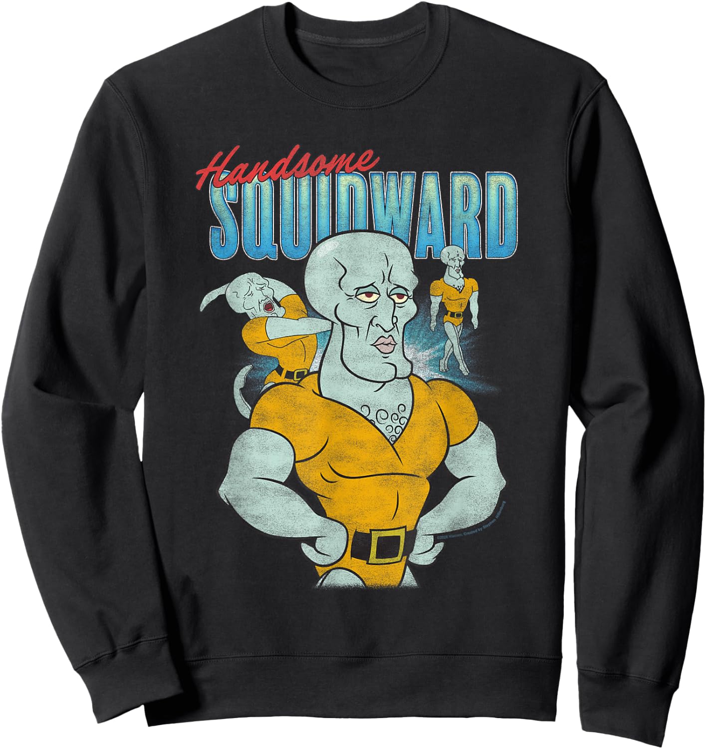 Handsome Squidward 90's Throwback Collage Funny Cartoon Sweatshirt - Sweatshirt | Black