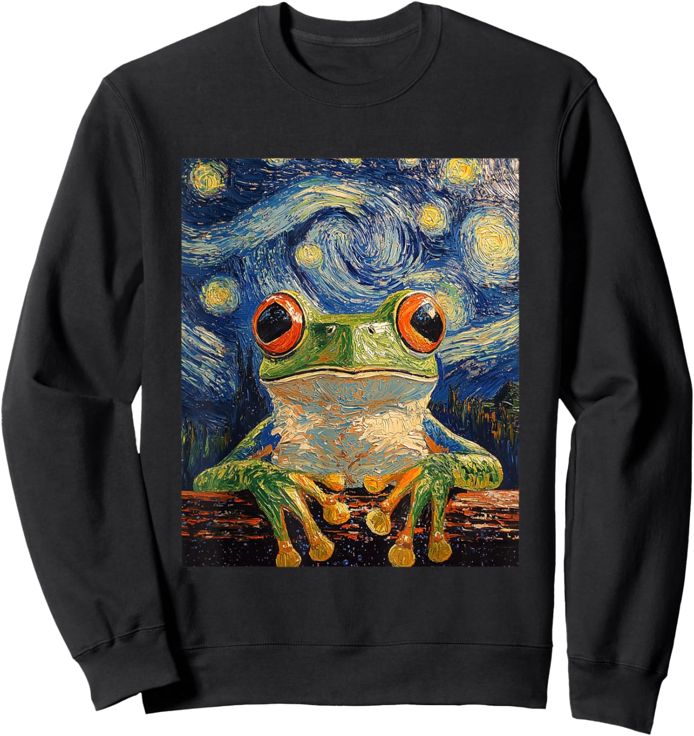 Funny Frog Graphic - Van Gogh Style - Starry Night Sweatshirt - Sweatshirt | Black