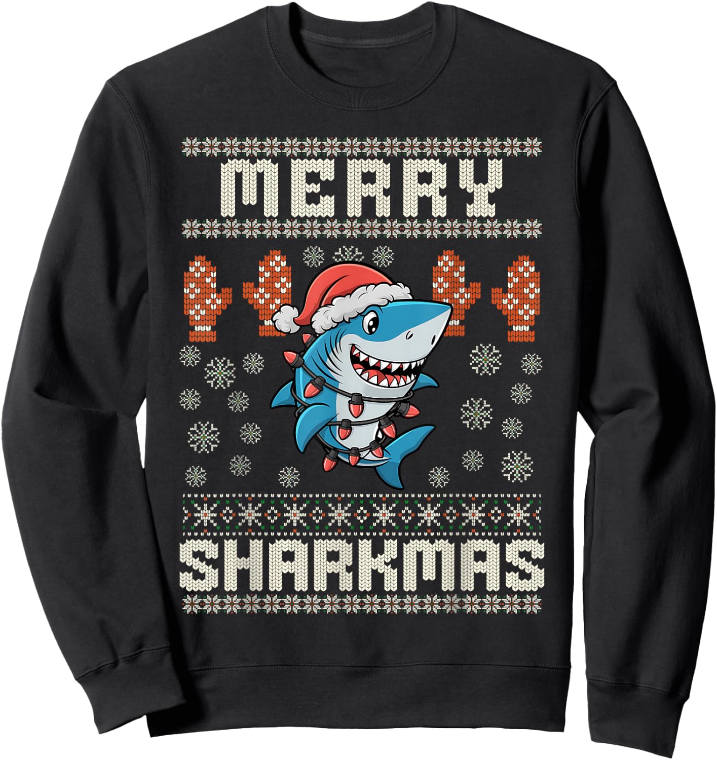 Merry Sharkmas Shark Christmas Ugly Xmas Kids Shark Christma Sweatshirt - Sweatshirt | Black