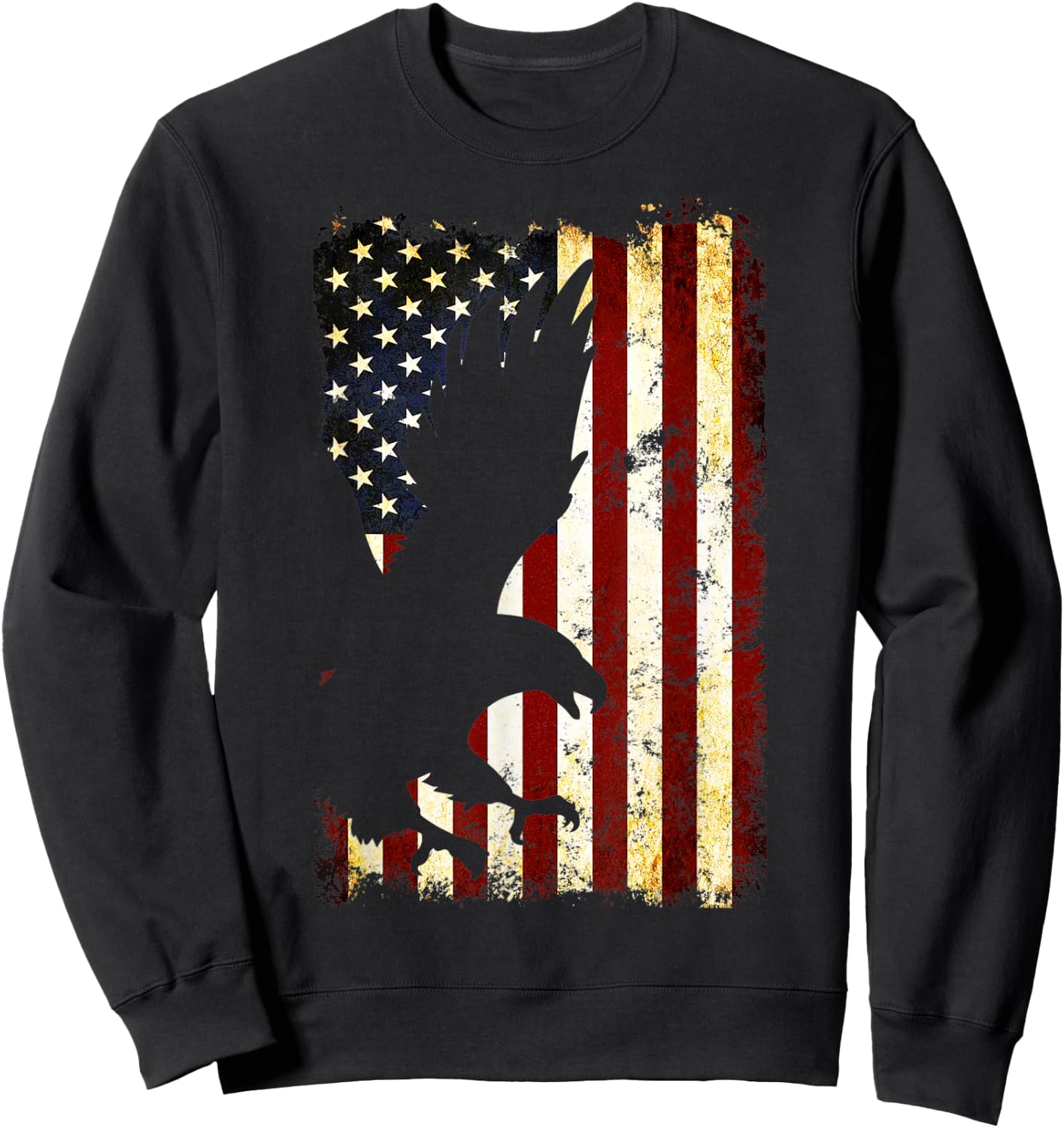 Eagle Silhouette American Flag 4th of July Men Sweatshirt - Sweatshirt | Black