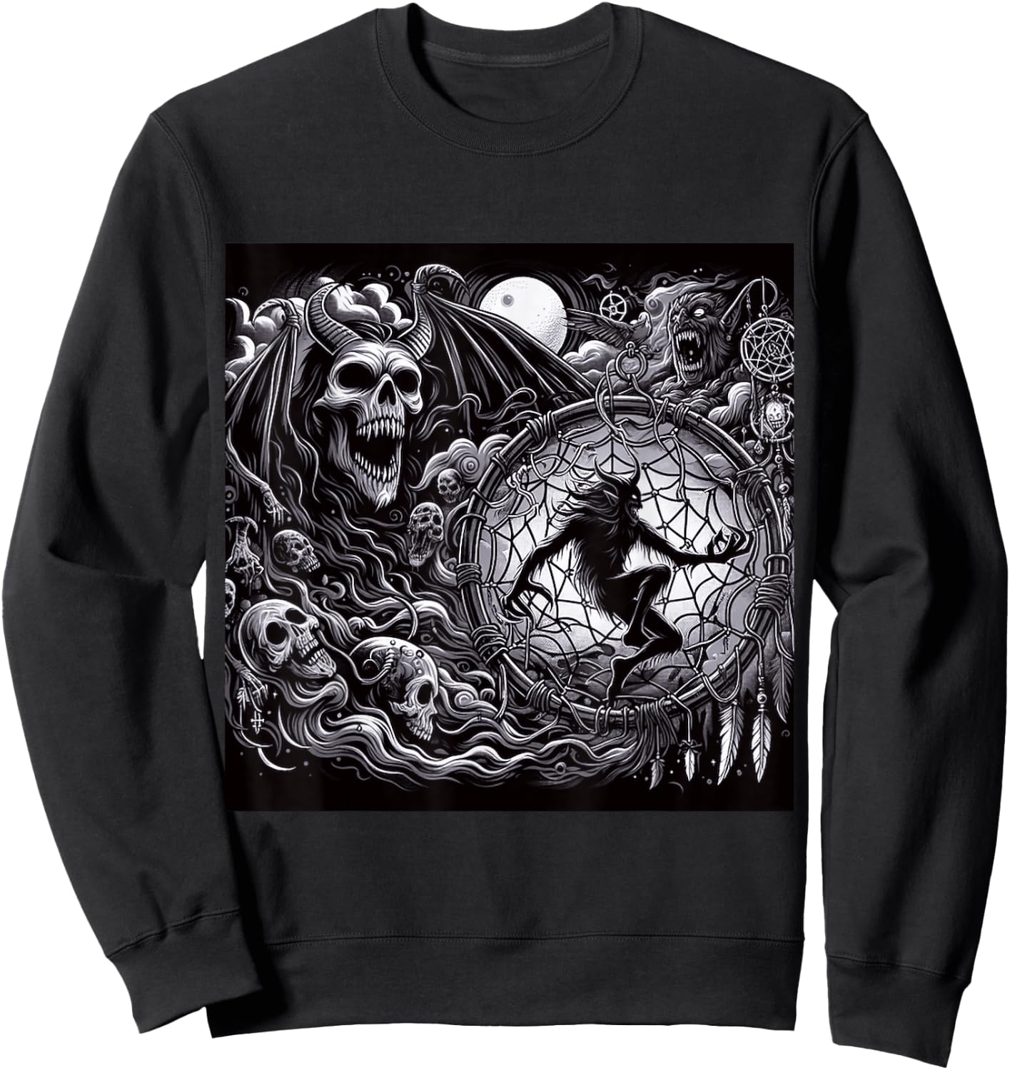 Demonic Occult Dreamcatcher Possessed Spiritual Horror Print Sweatshirt - Sweatshirt | Black
