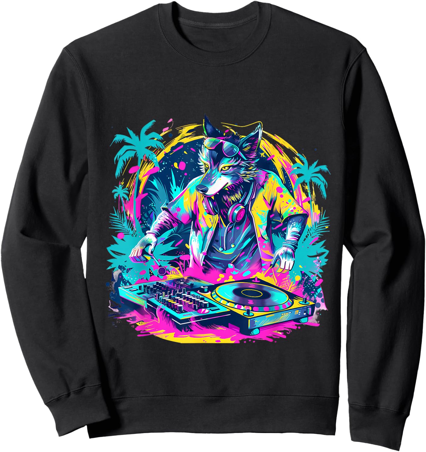 Wolf DJ Techno Dance Music Producer EDM Turntable DJ Wolf Sweatshirt - Sweatshirt | Black
