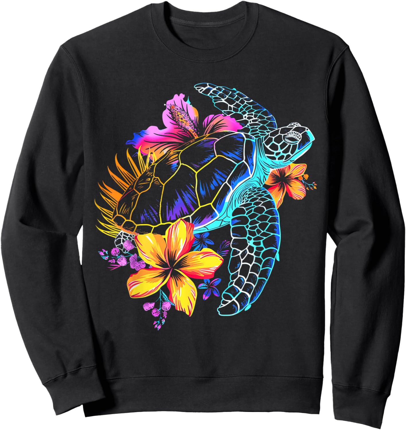 Sea Turtle Hawaiian Flowers Hawaii Scuba Diving Diver Sweatshirt - Sweatshirt | Black