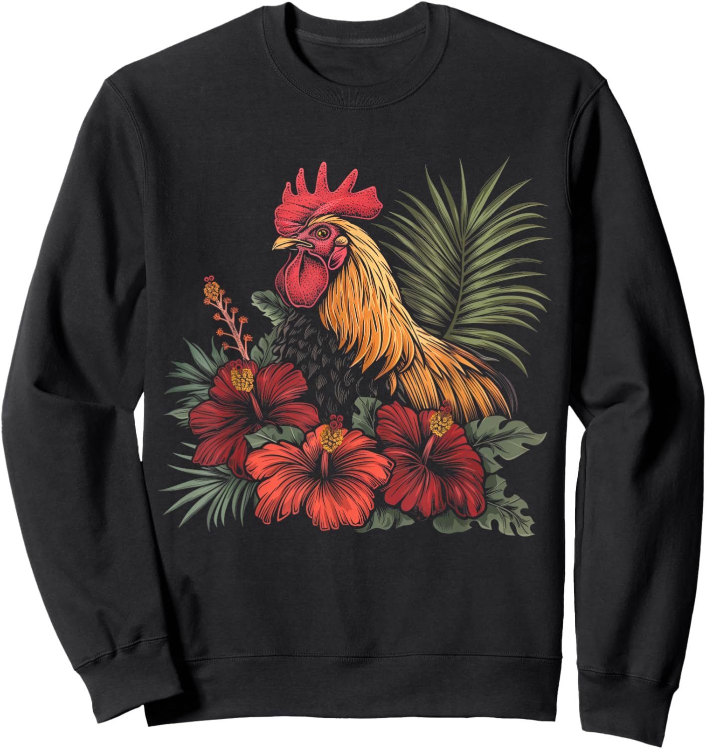 Chicken Hawaiian Flowers Rooster Kauai Hawaii Vintage Sweatshirt - Sweatshirt | Black