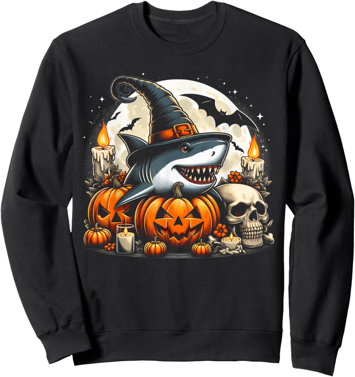 Shark Witch Halloween - Spooky Pumpkin Spooky Boys Girls Sweatshirt - Sweatshirt | Black