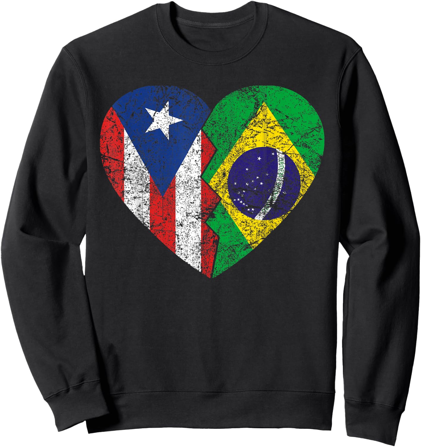 Brazilian Puerto Rican Flags Heart | Puerto Rico Brazil Sweatshirt - Sweatshirt | Black