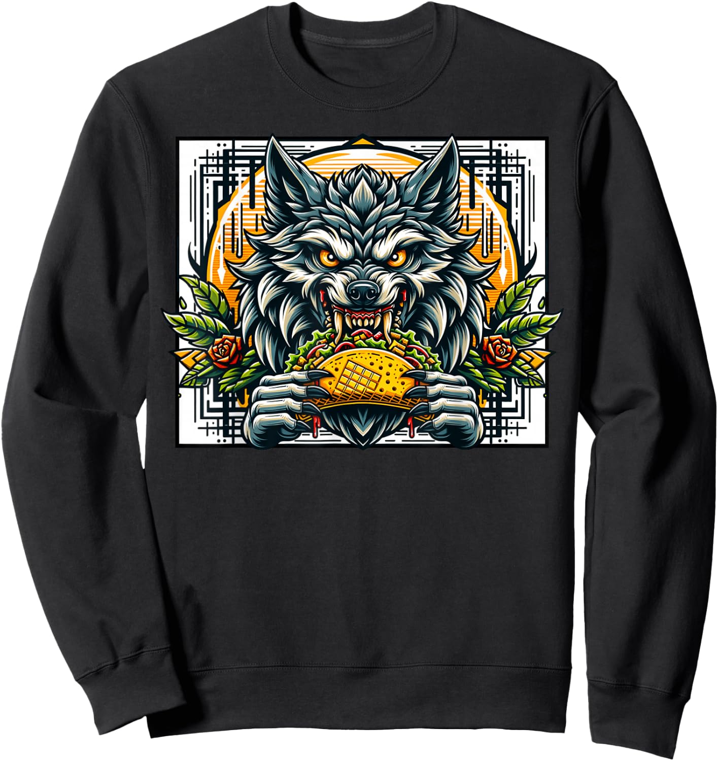 Wolf Eating Taco Fantasy Art Mexican Food And Drinks Sweatshirt - Sweatshirt | Black