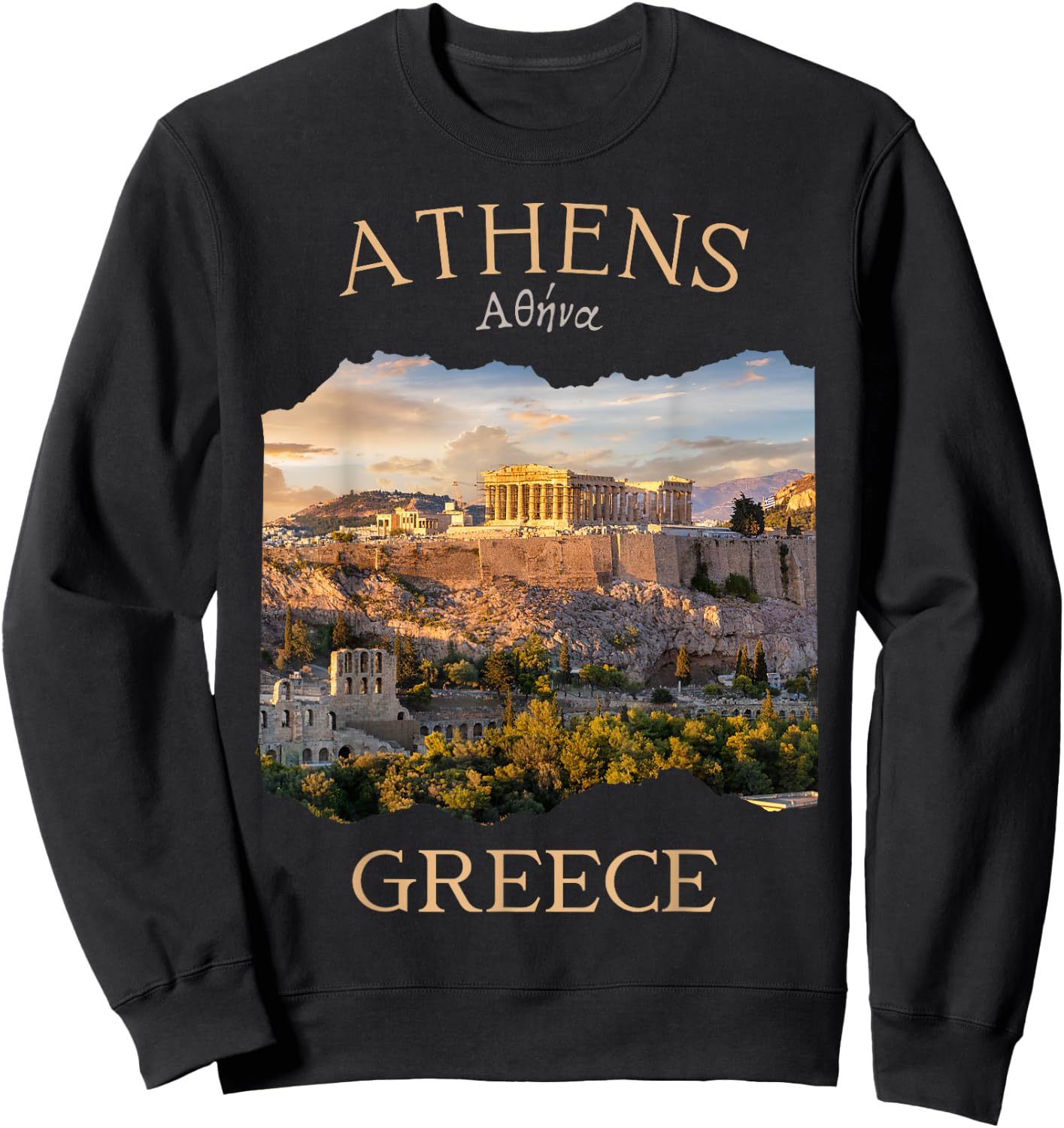 Athens Greece Acropolis and Parthenon Vacation Souvenir Sweatshirt - Sweatshirt | Black