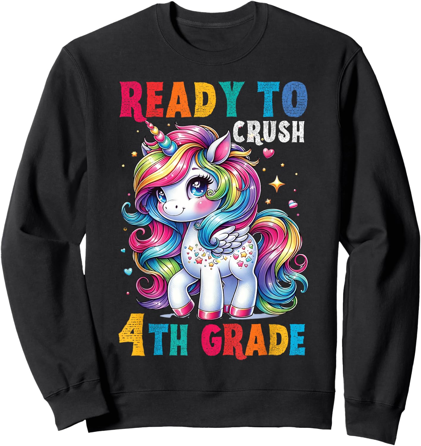 Student Unicorn Ready back to School crush 4th grade Girls Sweatshirt - Sweatshirt | Black