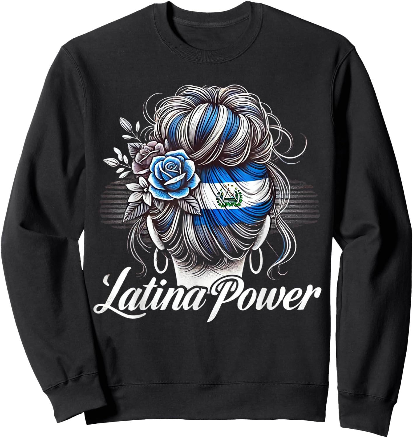 Hispanic Heritage Month Latina Power El Salvador Flag Women Sweatshirt - Sweatshirt | Black