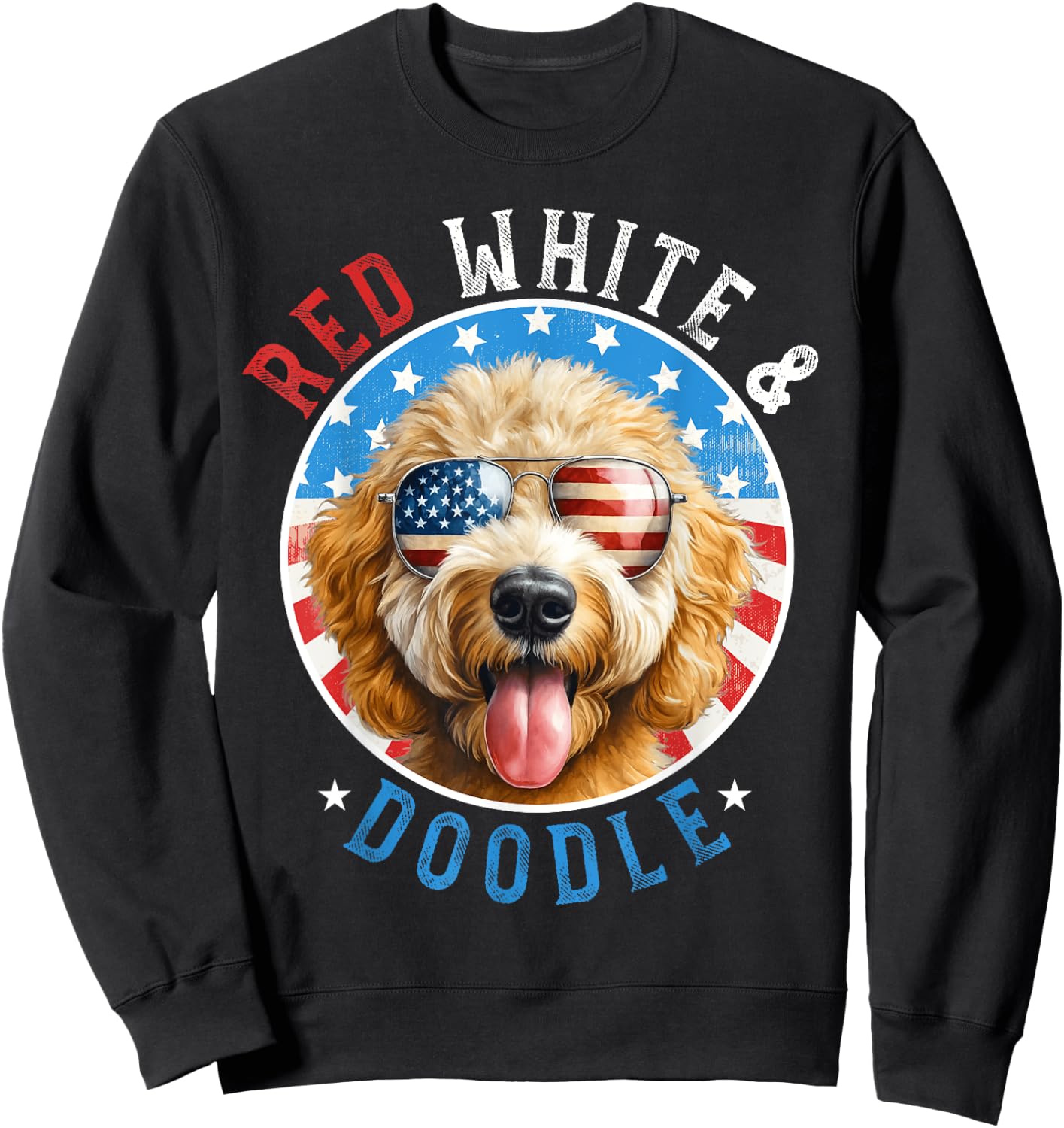 Goldendoodle Dog 4th of July Red White and Doodle Lovers Kids Men Sweatshirt - Sweatshirt | Black