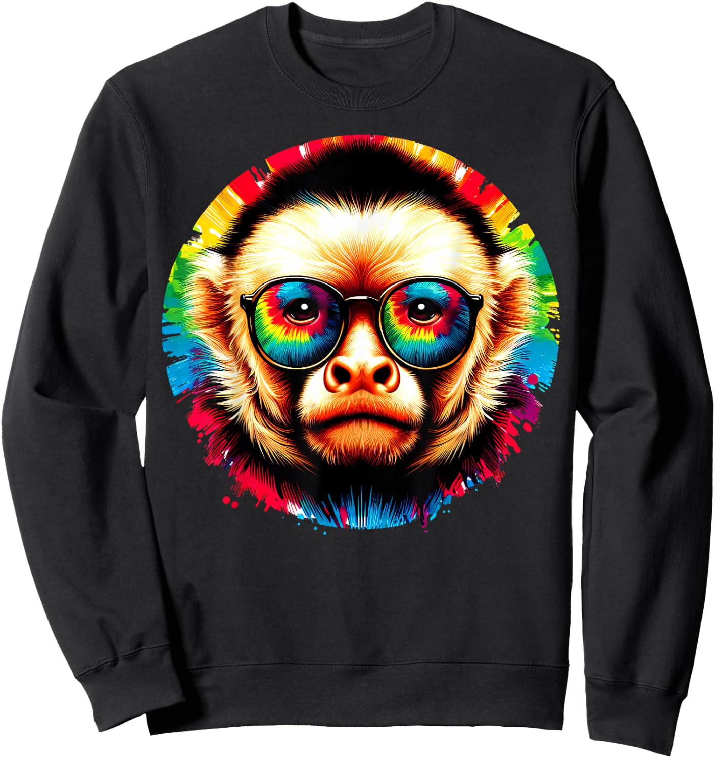 Cool Tie Dye Sunglasses Capuchin Monkey Illustration Art Sweatshirt - Sweatshirt | Black