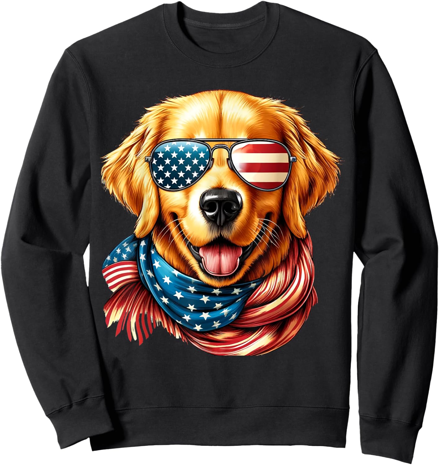 Golden Retriever Dog American Flag Sunglasses 4th of July Sweatshirt - Sweatshirt | Black