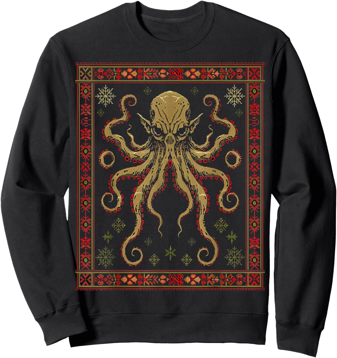 Cthulhu Evil Squid God Holiday Fun Ugly Christmas Sweater Sweatshirt - Sweatshirt | Black