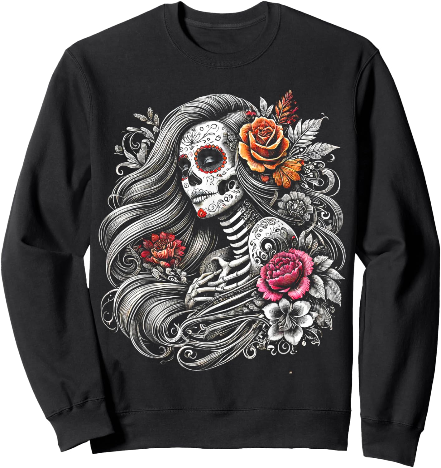De Los Muertos La Catrina Day of the Dead Sugar Skull Women Sweatshirt - Sweatshirt | Black