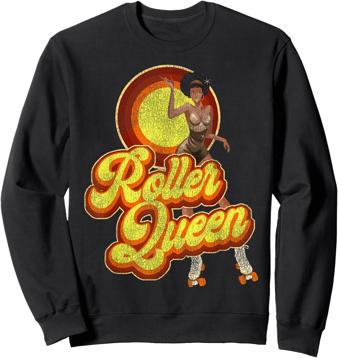 Cool Roller Skating Skate Girl 1970S Retro Afro Sweatshirt - Sweatshirt | Black