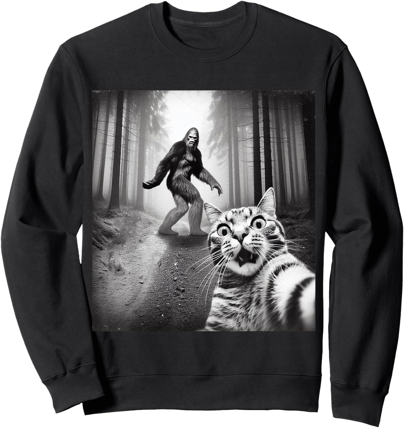 Funny Cat Selfie With Sasquatch Bigfoot Sweatshirt - Sweatshirt | Black