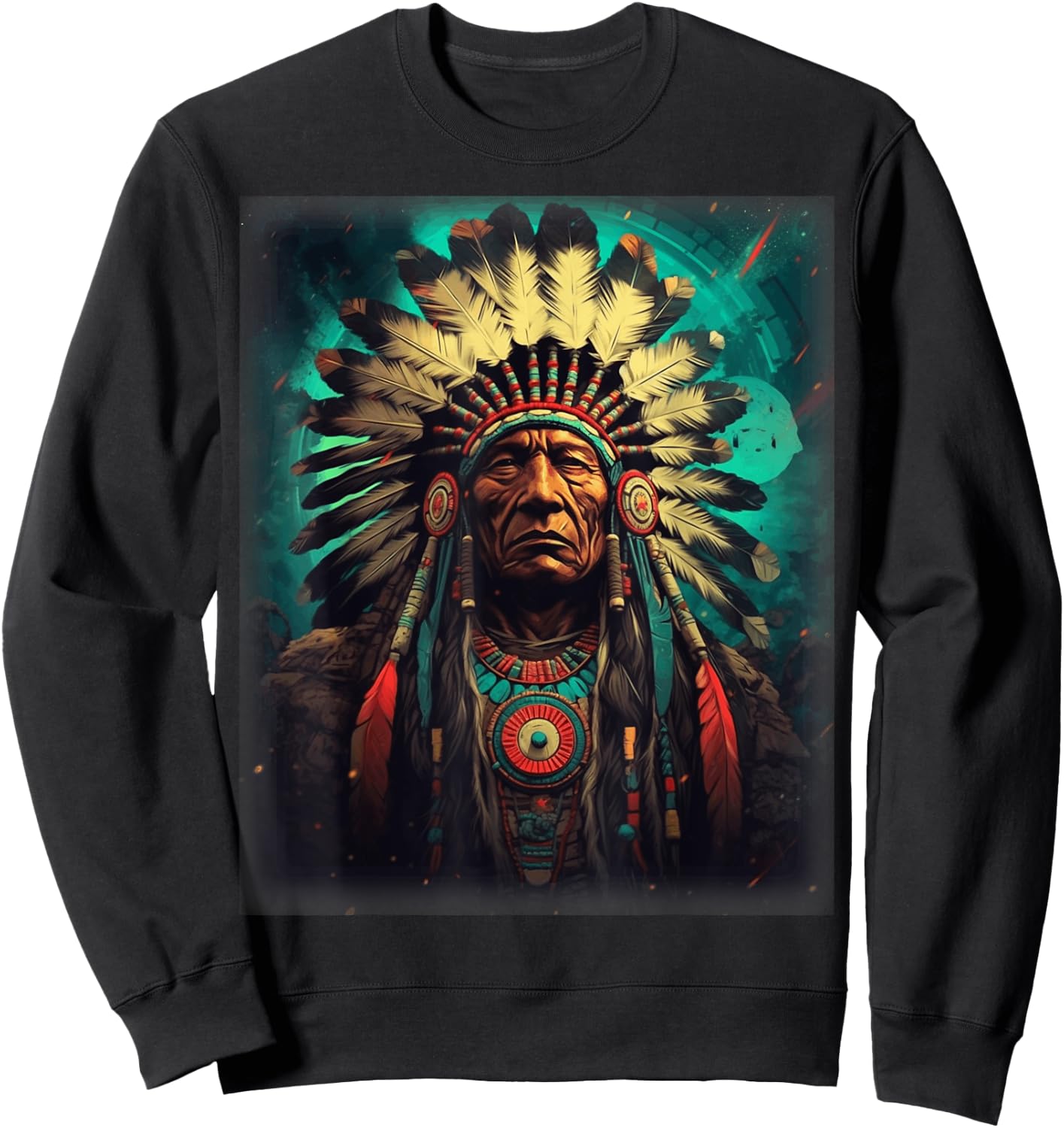 Native American Indian Headdress Traditional Art Men Women Sweatshirt - Sweatshirt | Black