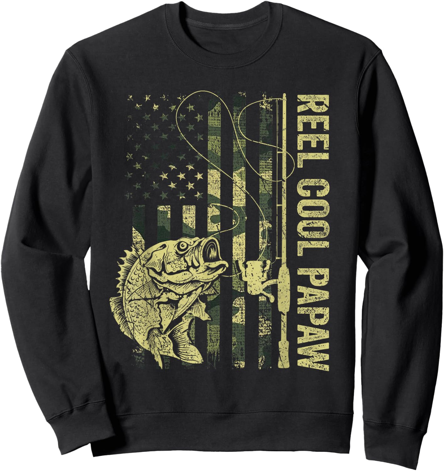 Reel Cool Papaw Camouflage American Flag Father's Day Gift Sweatshirt - Sweatshirt | Black