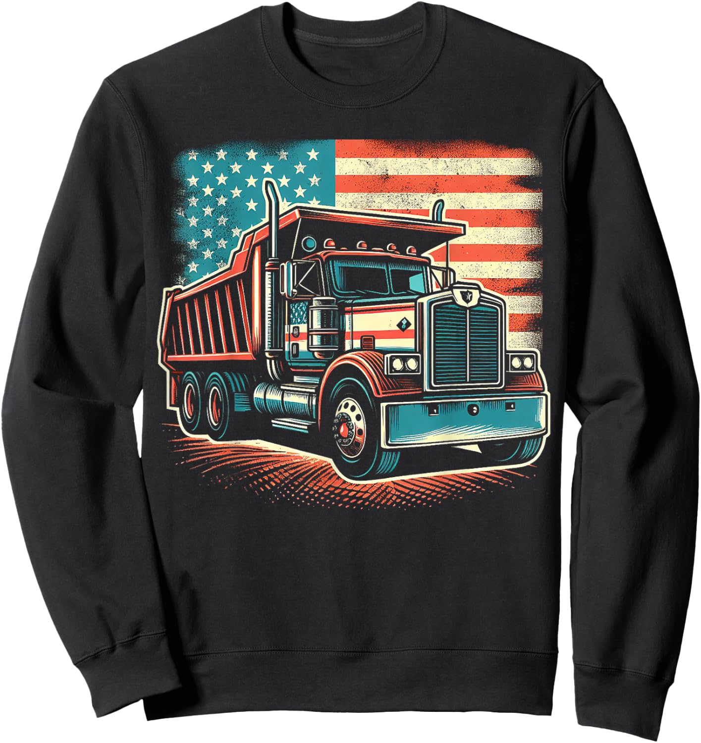 Dump Truck Driver American Flag Trucker Vintage Men Women Sweatshirt - Sweatshirt | Black