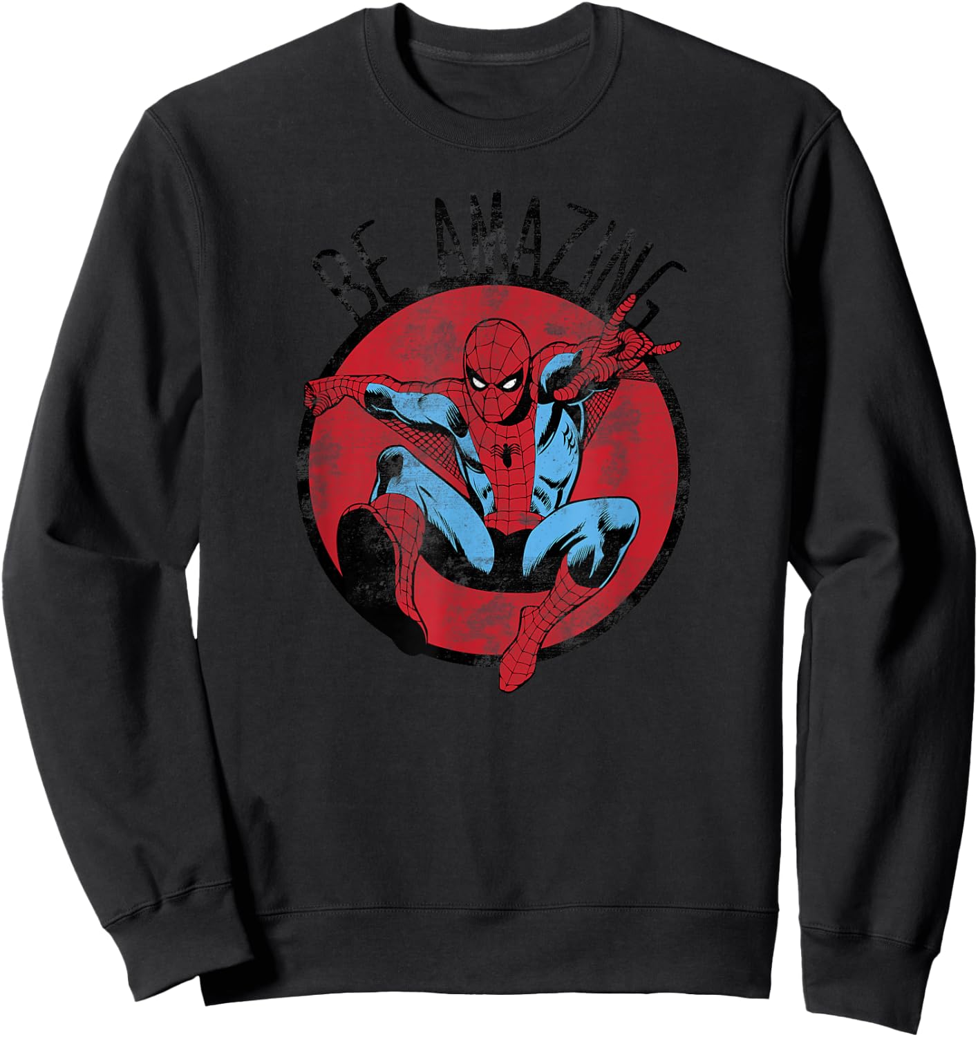 Marvel Spider-Man Be Amazing Distressed Comic Circle Sweatshirt - Sweatshirt | Black