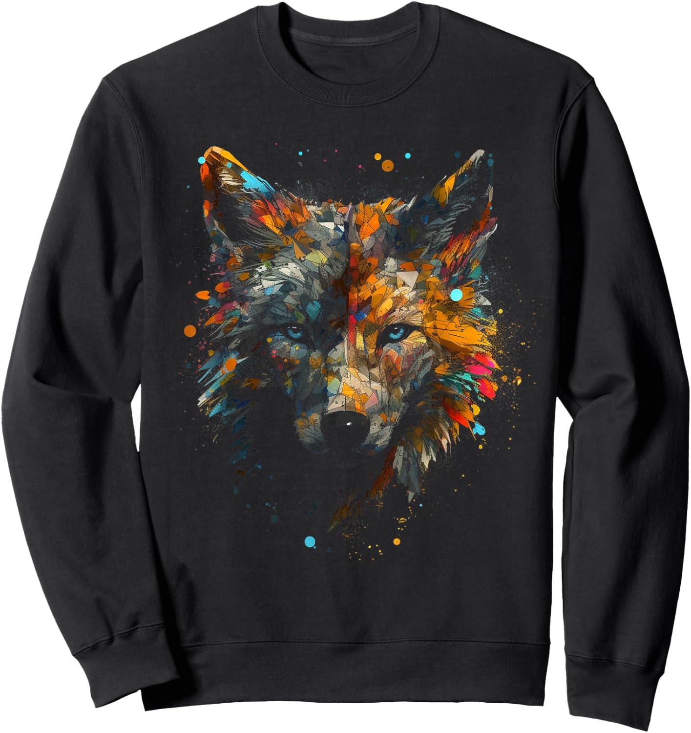 Wolf Colourful Autumn Leaves - Animal Art Motif Wolf Sweatshirt - Sweatshirt | Black