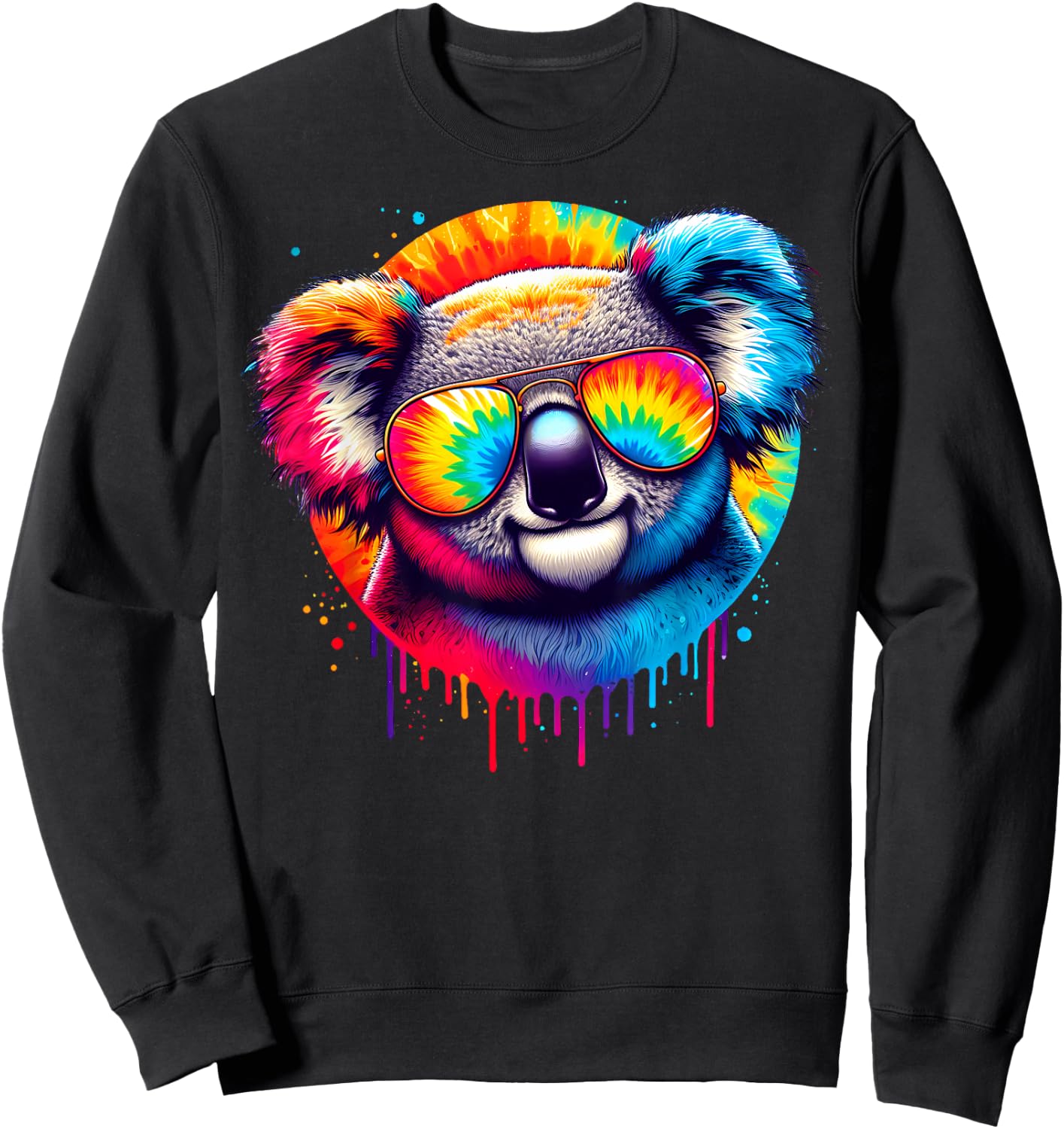 Cool Tie Dye Sunglasses Koala Graphic Illustration Art Sweatshirt - Sweatshirt | Black