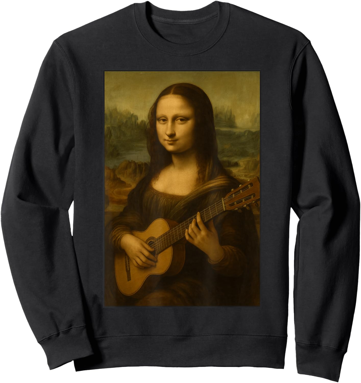 Mona Lisa Playing Guitar Renaissance Guitarist Musician Art Sweatshirt - Sweatshirt | Black