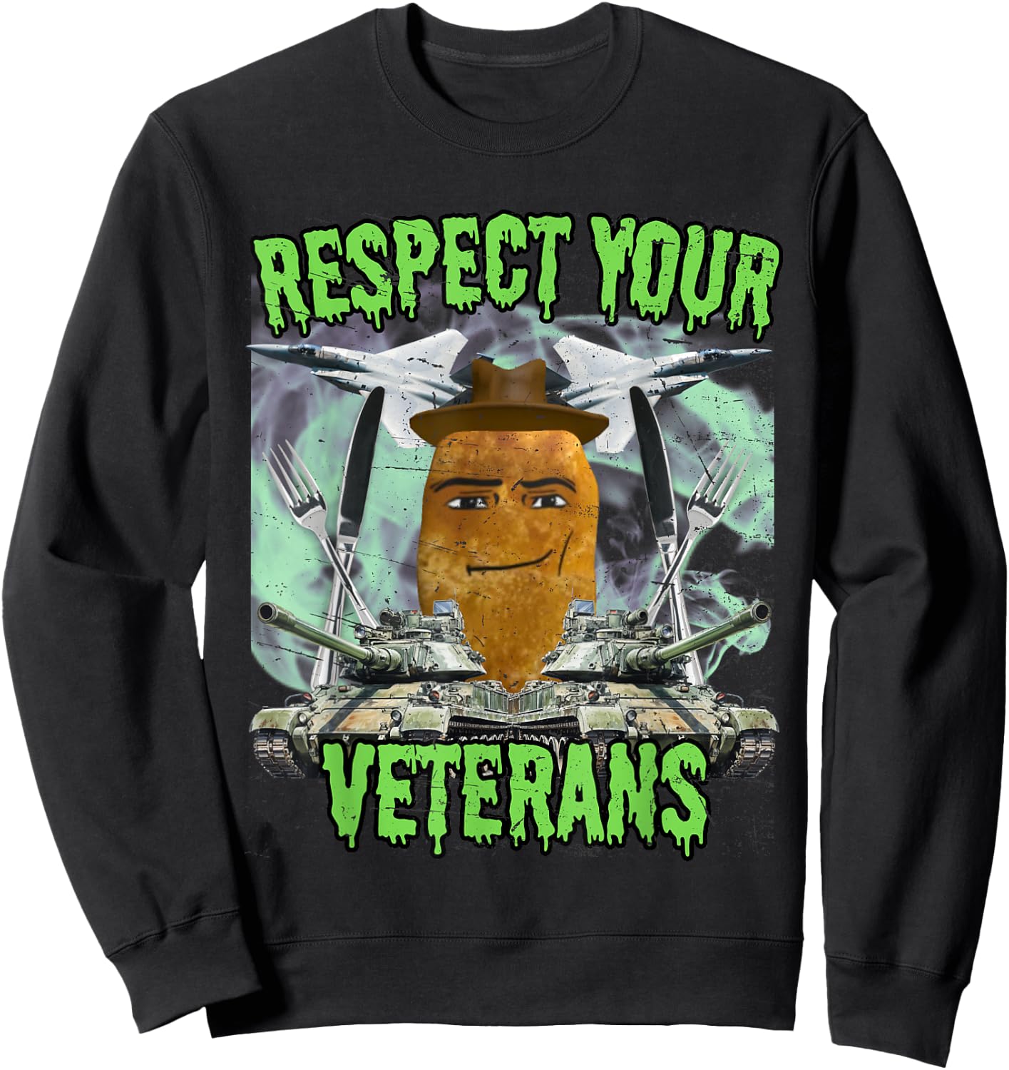 Chicken Nugget Man Face Cowboy Meme Sweatshirt - Sweatshirt | Black