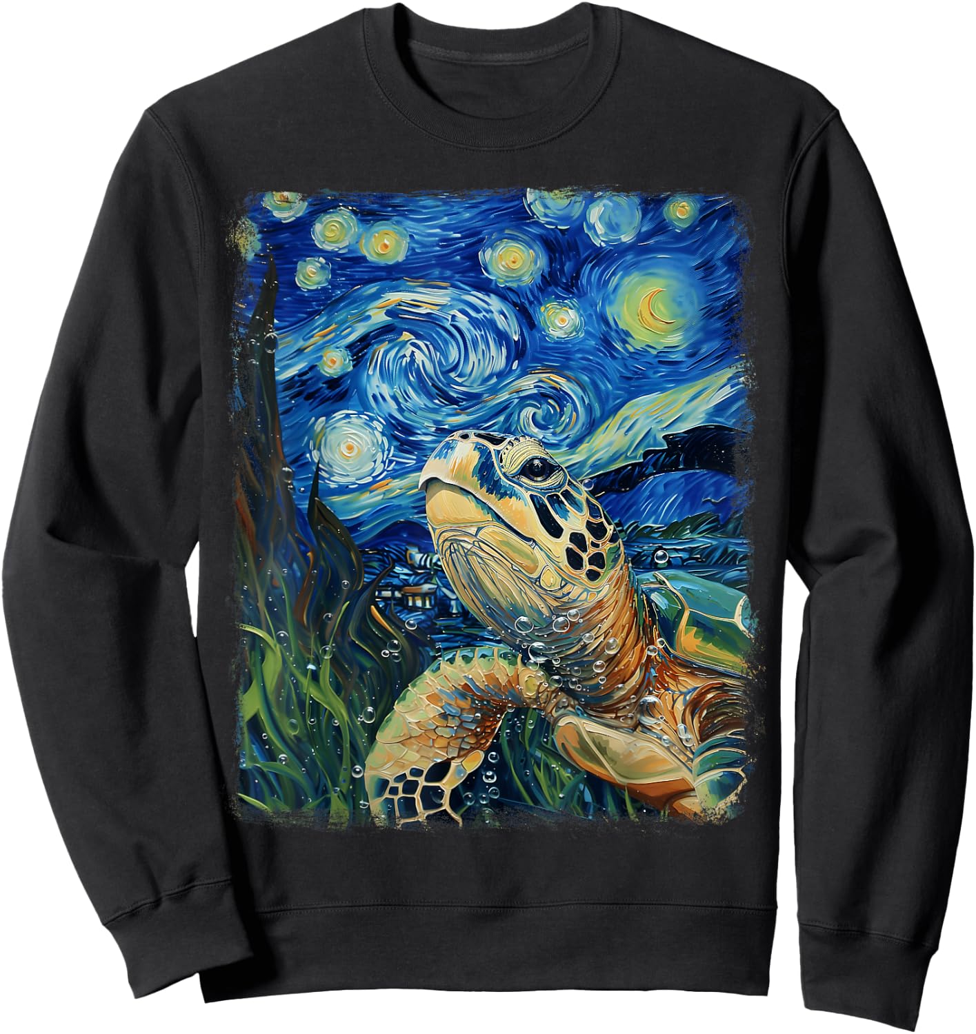 Sea Turtle Ocean Starry Night Painting Sweatshirt - Sweatshirt | Black