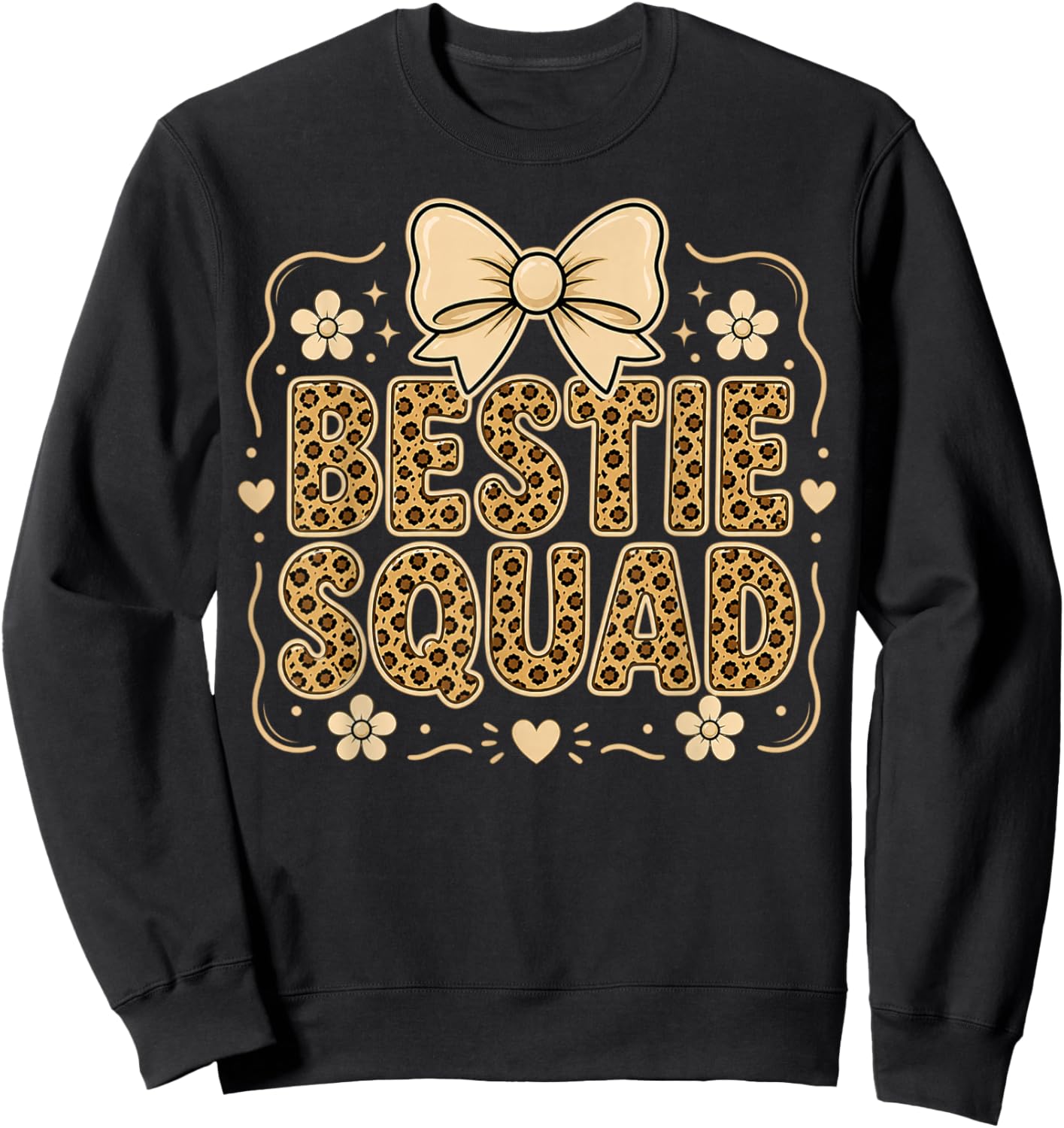 Bestie Squad Leopard Bow Best Friends Matching Girls Party Sweatshirt - Sweatshirt | Black
