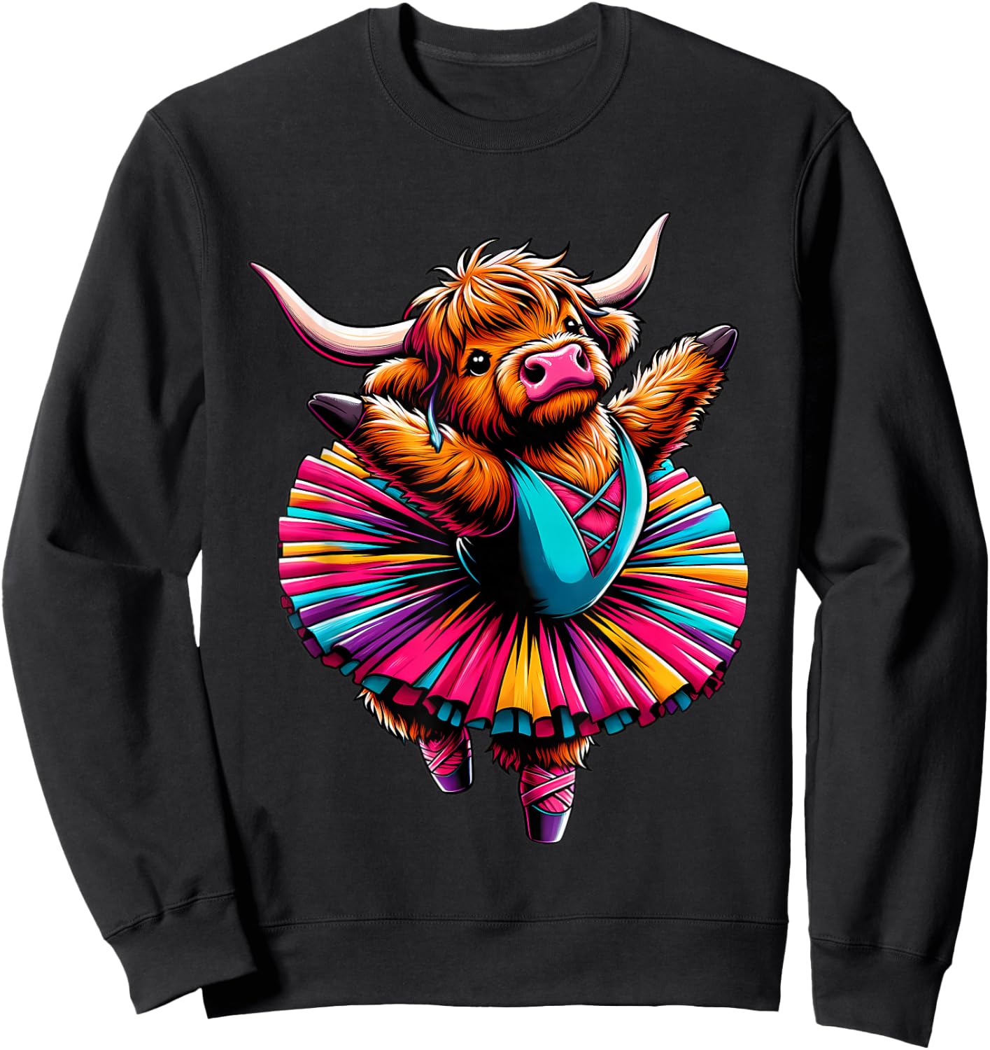 Ballerina Scottish Highland Cow Dancing Sweatshirt - Sweatshirt | Black